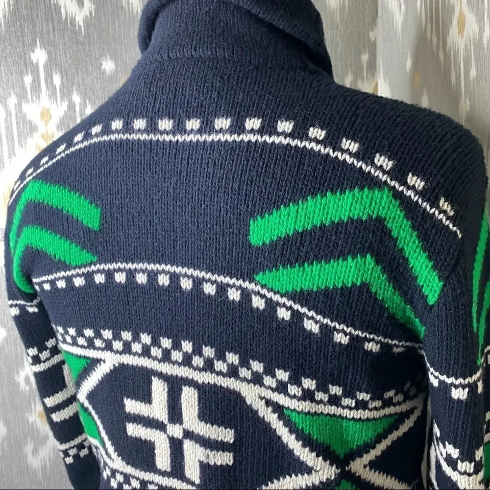 Polo Ralph Lauren Black & Green Multi Geometric Shawl Collar Sweater